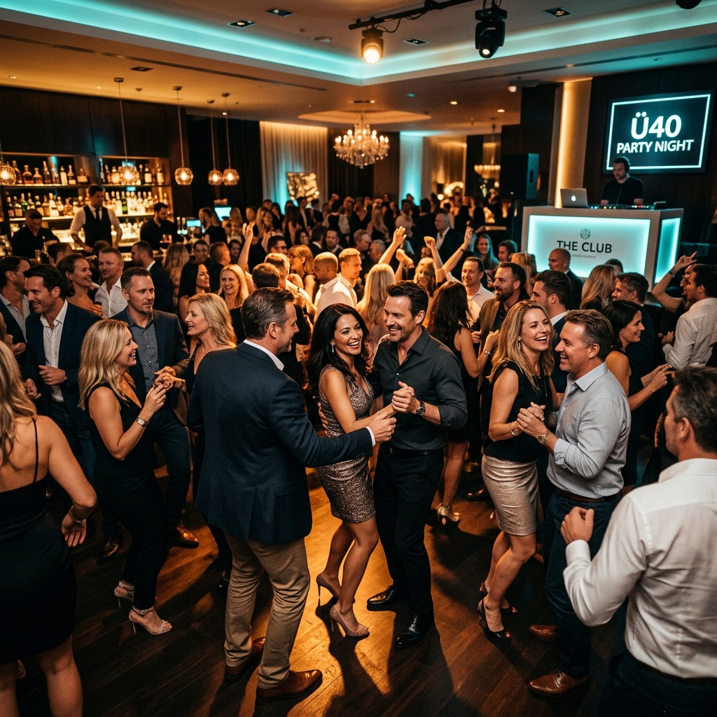Tanzende Menschen im besten Alter bei einer gehobenen Ü40-Party